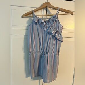 Vineyard Vines Red White Blue Striped Ruffle Girls M Romper Pocket Summer